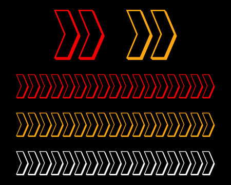 Set of red and yellow arrow signs, abstract arrow, chevron. Arrow Design, Striped direction, vector illustrationのイラスト素材