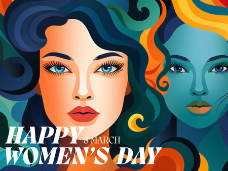 International Happy Women's Day. 8 March. Women's day banner design with copy space. Vector illustrationの素材