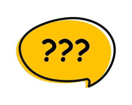 Yellow and black speech bubble with question mark. Talk bubble speech iconのイラスト素材