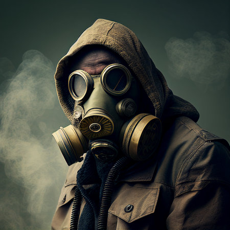A Man in a Protective Gas Mask, and Fight Against Hazardous Environments Aiの素材