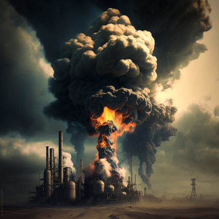 Poisonous gas is being released into the air from an oil factory.の素材