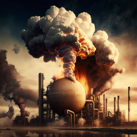 Poisonous gas is being released into the air from an oil factory.の素材