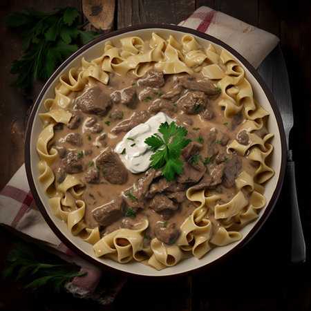 A dish known as Beef Stroganoff. Generative by AIの素材
