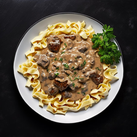 A dish known as Beef Stroganoff. Generative by AIの素材