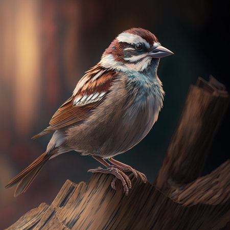 A sparrow perched on a tree branch. AIの素材