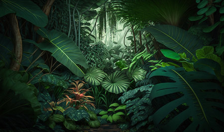 A hyper-realistic photo of a lush and rich tropical thicket. Generated By AIの素材