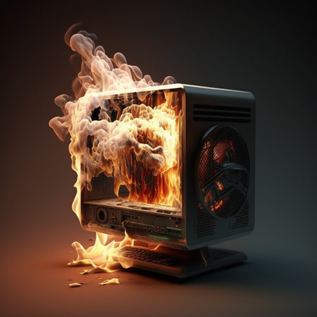A computer on fire. AIの素材