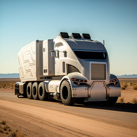 A autonomous truck driving on the road without a driver. Aiの素材