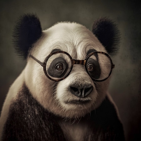 A Very old panda with bad eyesight wearing glasses. AIの素材