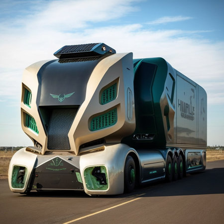 A autonomous truck driving on the road without a driver. Aiの素材