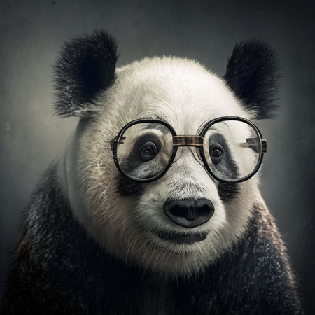 A Very old panda with bad eyesight wearing glasses. AIの素材