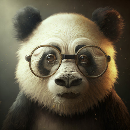 A Very old panda with bad eyesight wearing glasses. AIの素材