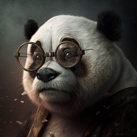 A Very old panda with bad eyesight wearing glasses. AIの素材