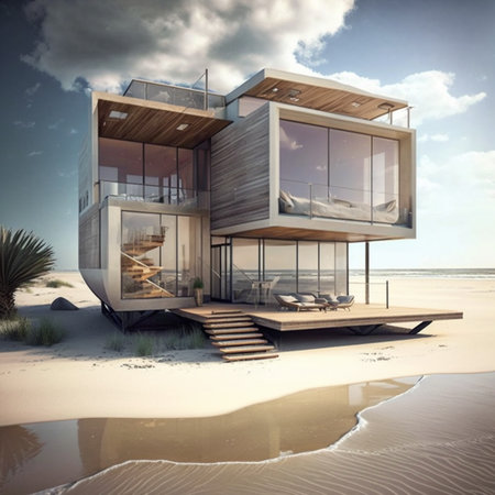 A modern luxury beach house with a small size. Aiの素材