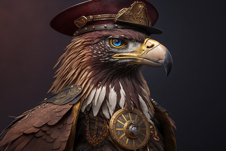 A steampunk outfit adorns an eagle in the front. AIの素材