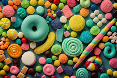 A background consisting of various sour-colored candies. AIの素材