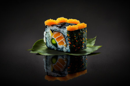 A stunning photograph of sushi on a sleek black background. Aiの素材