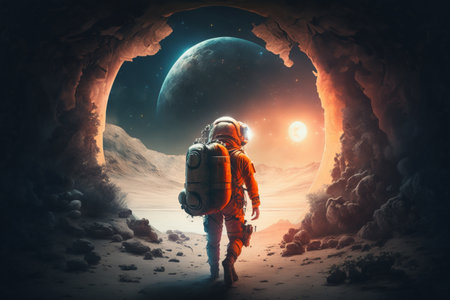 Astronauts travel to other planets. AIの素材