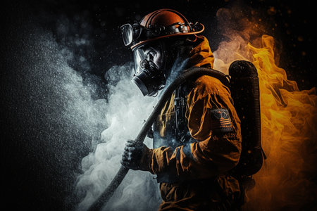 Firefighter are trained to use water and extinguishers to put out flames during emergency situations. Generative Aiの素材