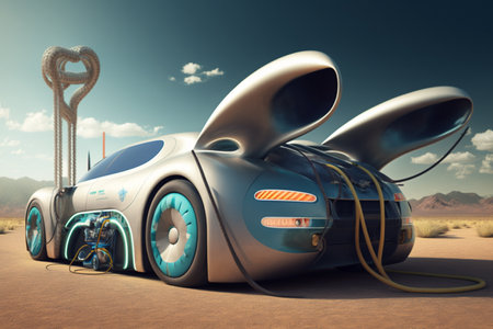 A contemporary automobile powered by renewable energy generation. AIの素材