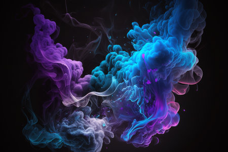 Design elements featuring multicolored smoke puff clouds in neon blue and purple. AI Artの素材