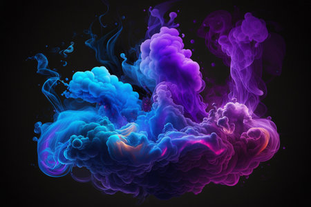 Design elements featuring multicolored smoke puff clouds in neon blue and purple. AI Artの素材
