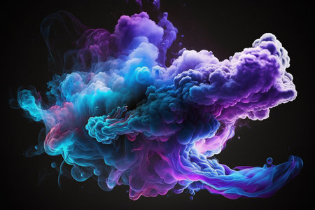 Design elements featuring multicolored smoke puff clouds in neon blue and purple. AI Artの素材