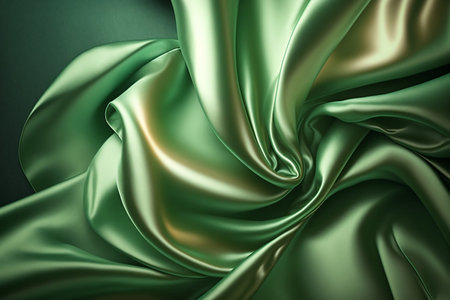 A green silk texture creates an elegant background. AIの素材