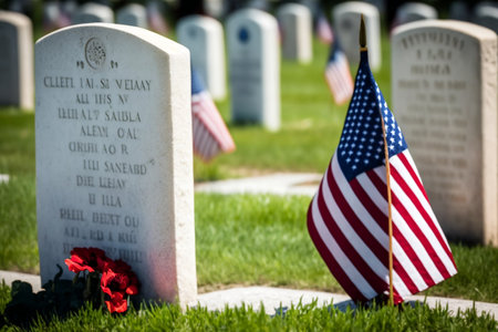 Cemetery Grave with American Flag. Memorial day. AIの素材