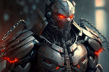 A warrior cyborg robot. AIの素材