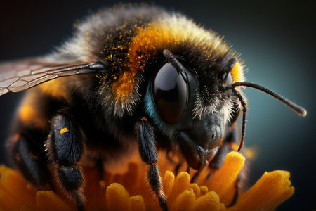 Macro Shot of a Bumble Bee Covered in Yellow Flower Pollen. AIの素材