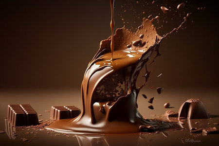 Dropping Chocolates into Liquid Cacao Chocolate. AIの素材