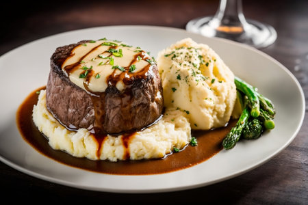 Filet Mignon Steak with a Side of Creamy Mashed Potatoes. AIの素材