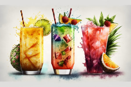 Refreshing Tropical Drinks and Cocktails. AIの素材