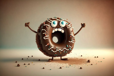 Cartoon Character of a Funny Chocolate Donut. AIの素材