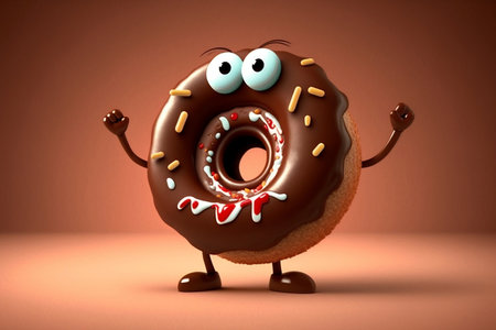 Cartoon Character of a Funny Chocolate Donut. AIの素材