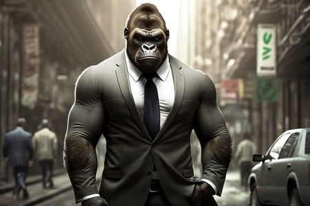 Gorilla animal in business suit in the city. AIの素材