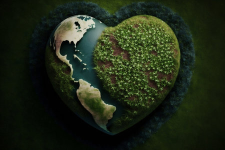 A Heart-Shaped Planet on Green Grass to Celebrate Earth Day. AIの素材