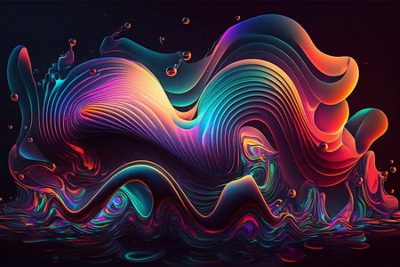 Fluid Waves of Holographic Neon. AIの素材