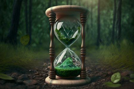 Hourglass in natural green background. AIの素材