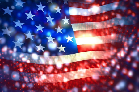 United States Flag with Bokeh Lights Background. AIの素材