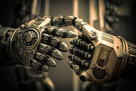 Two Robotic Hands Touching Each Other. AIの素材