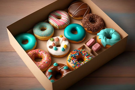 Assorted Donuts in a Box. AIの素材