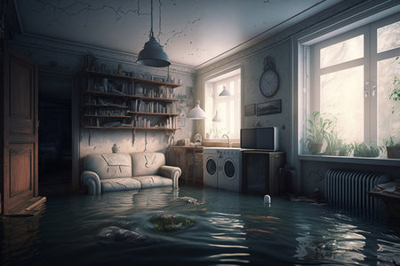 Interior of a flooded flat. AIの素材