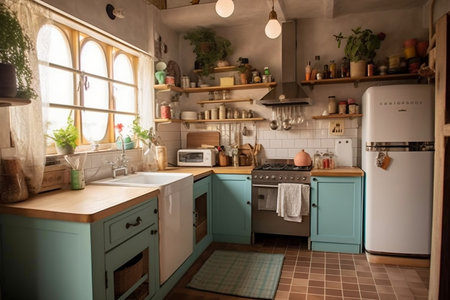 Functional Kitchen Setup Stove, Sink, Fridge, Dishwasher Generative AIの素材