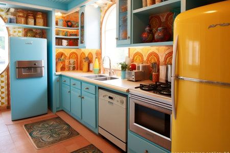 Functional Kitchen Setup Stove, Sink, Fridge, Dishwasher Generative AIの素材