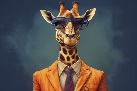 Stylish Boss Giraffe in Business Suit Generative AIの素材
