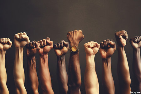Diverse Hands United in Protest Generative AIの素材