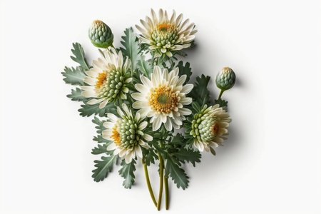 Tall Stalks of Chrysanthemum Flowers: Bouquet Isolated on White Background. AIの素材