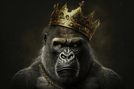 Regal Gorilla King Wearing a Gold Crown. AIの素材